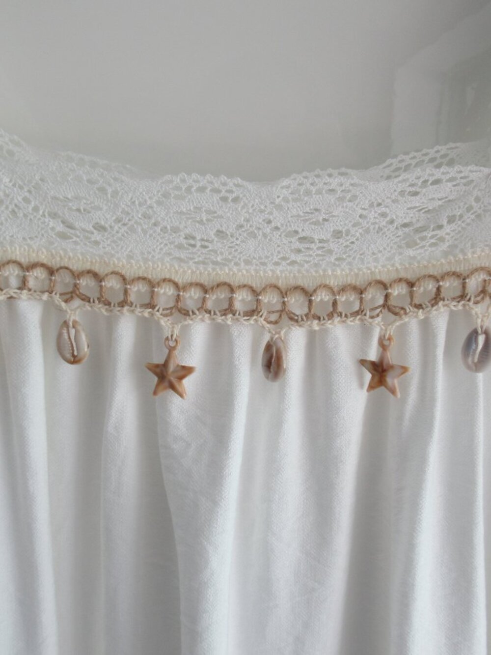 Flowy Summer Maxi Dress Sz S Lace Trim & Embellished w Seashells Fairycore White - Picture 3 of 13